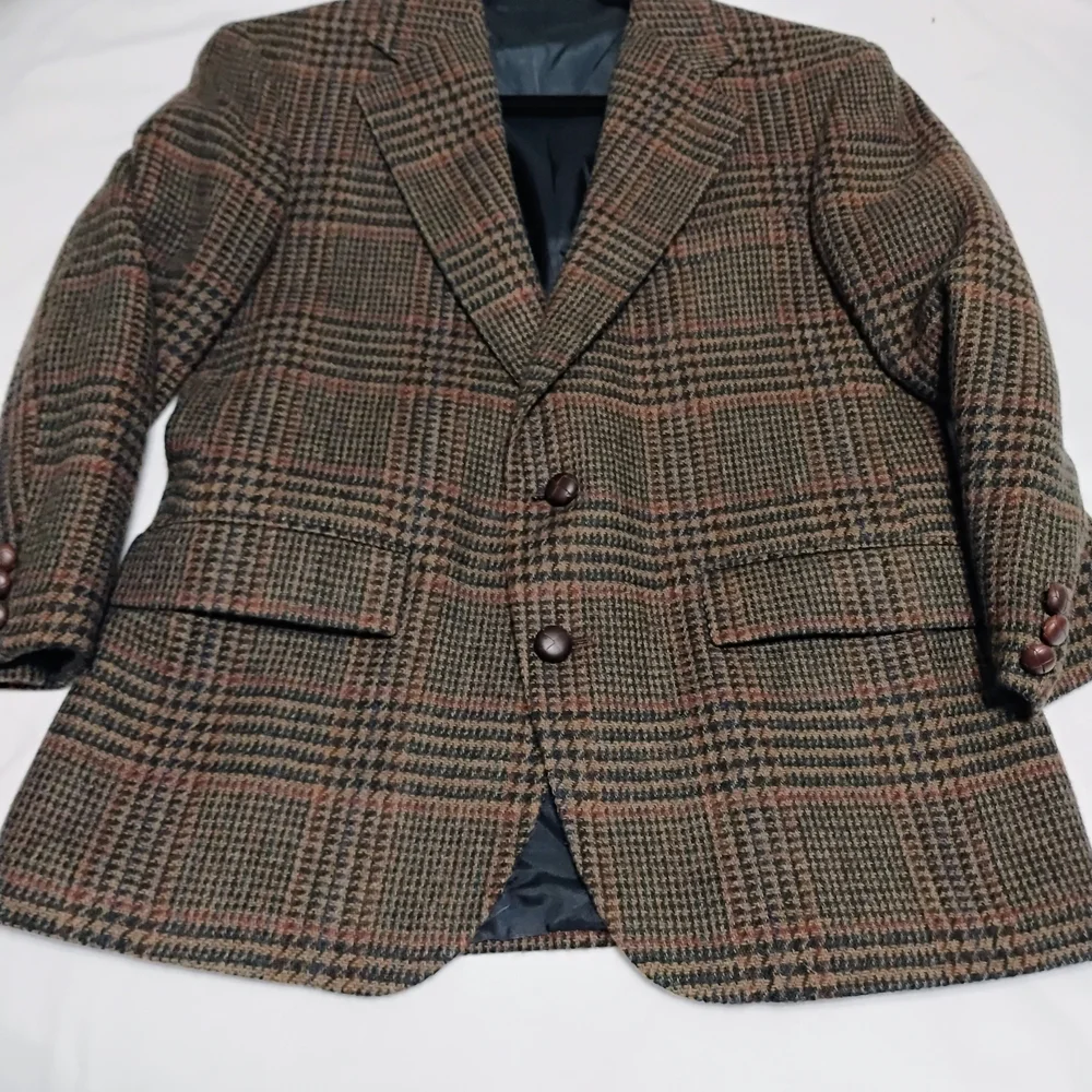 Men's Short Stature/Boys Husky John Weitz Vintage Brown Plaid Blazer - Picture 16 of 16